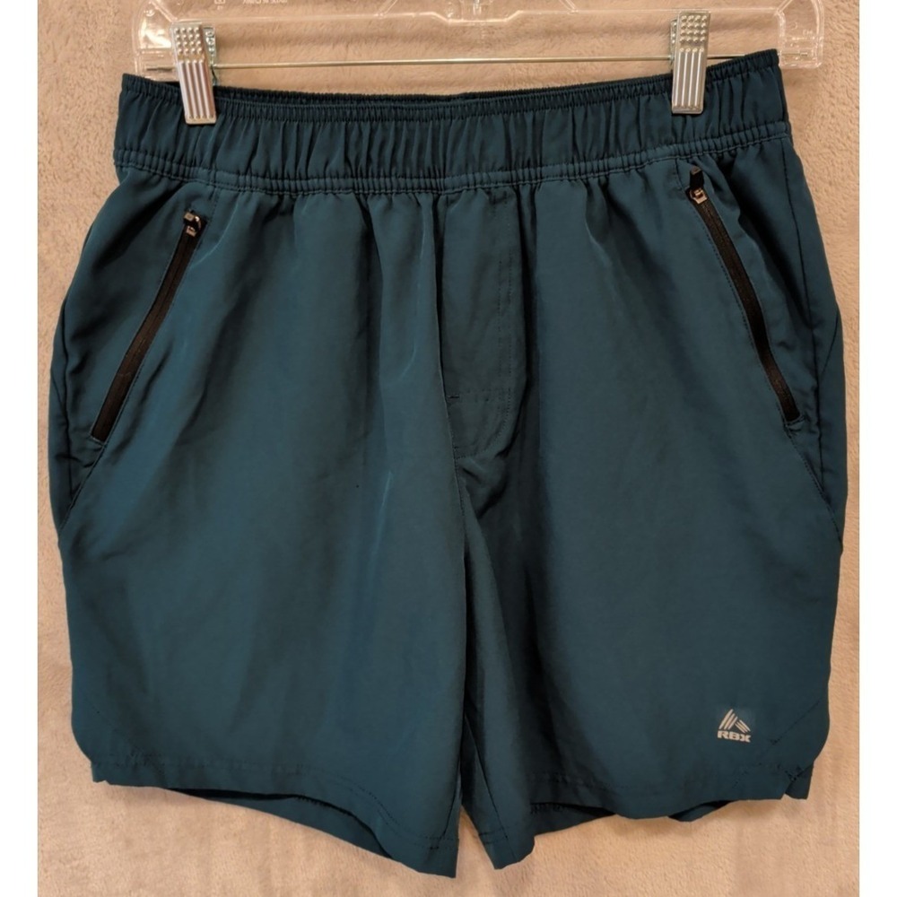 RBX‎ Performance Running Shorts Mens Medium Green Zip Pockets Athletic Gym